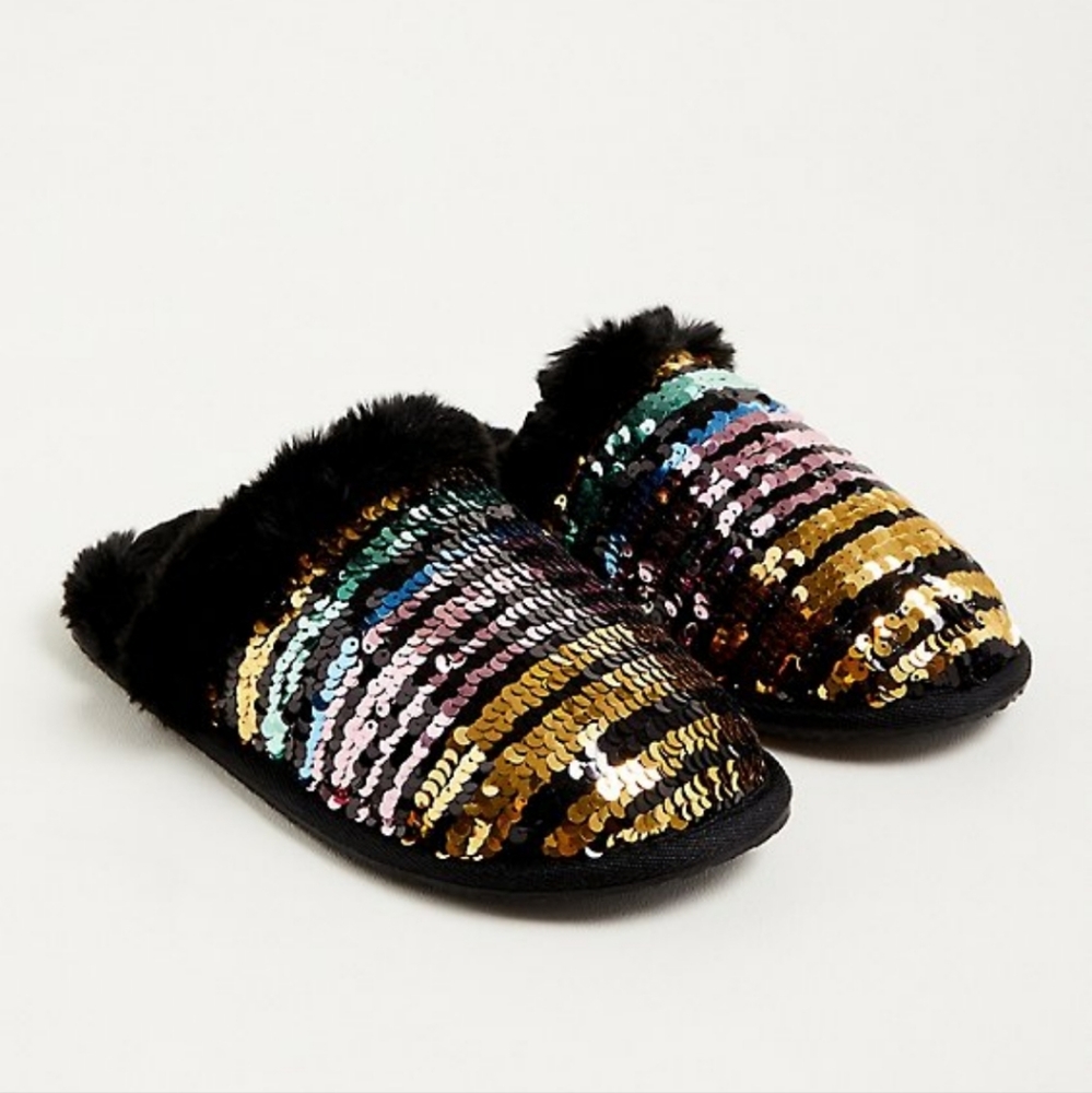 Torrid Fur Trimmed Sequin Slippers